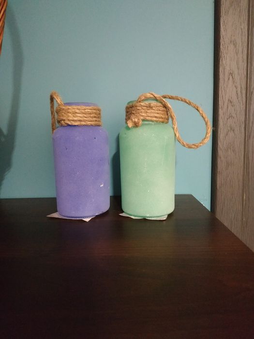 Dwa świeczniki lampiony szklane kolorowe