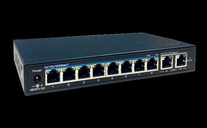 Switch Ethernet de 8 portas + 2 portas Gigabit RJ45 - UTEPO PoE+