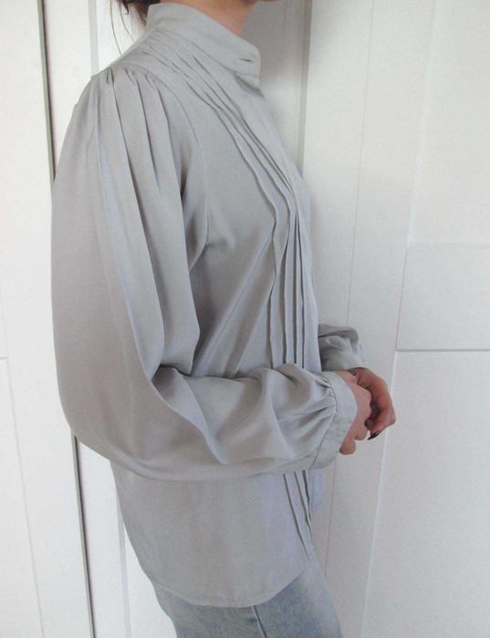 Bluzka vintage szara szerokie rękawy plisy M L 38 40