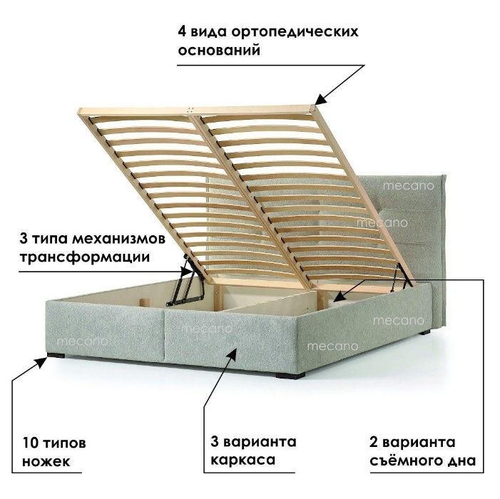 Мягкая кровать с нишей для белья Letto H 160Х200. Двуспальная кровать
