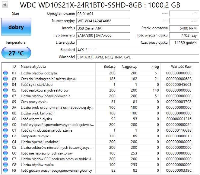 Dysk Twardy Hybrydowy SSHD 2,5' WD Black WD10S21X 1TB 8GB do laptopa