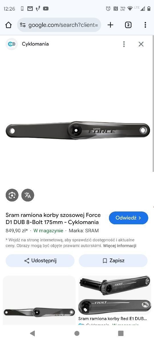 Pomiar Mocy Quarq Korba Sram Force 33-46T 172,5mm Dub Carbon Najtaniej