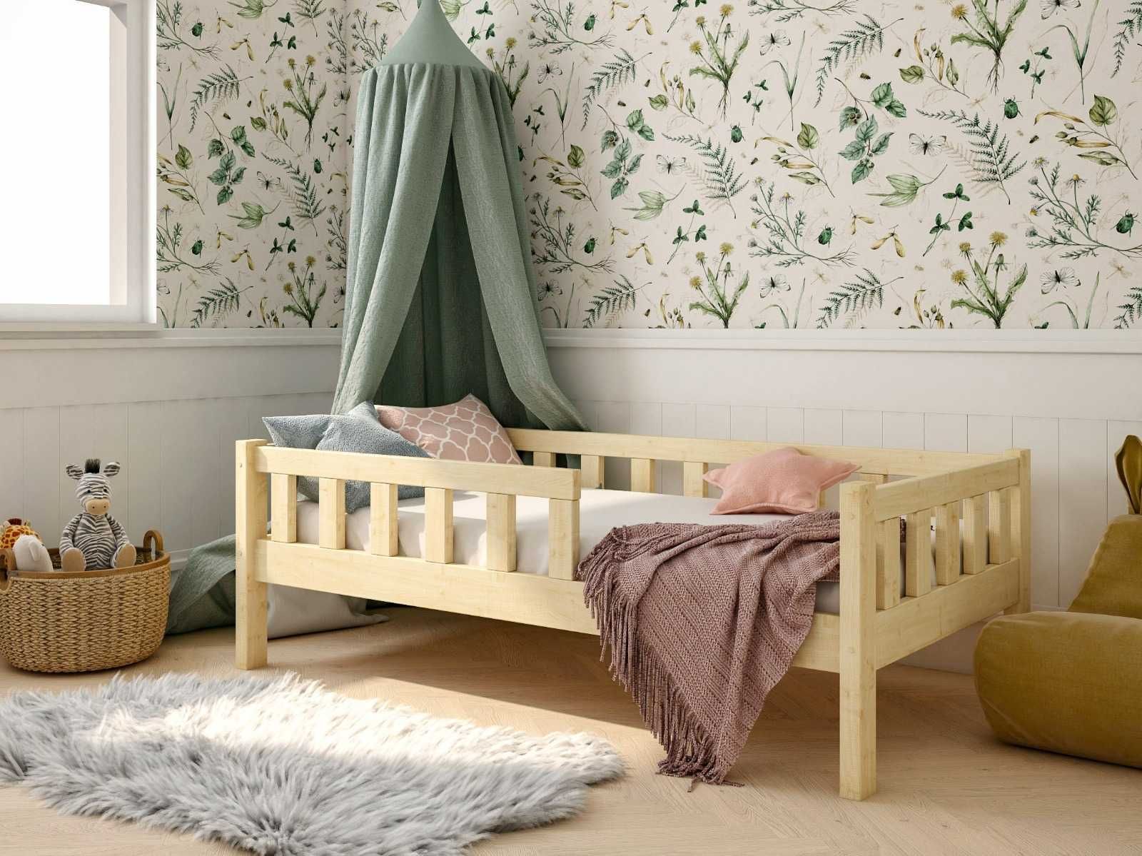 Drewniane łóżko dziecięce 80x160 niskie Naturalne drewno