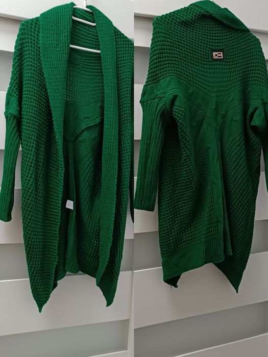 Kardigan 2szt. uni na S M L xl długi sweter zielony fango