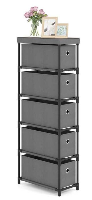 Wąska szafka z 5 szufladami materiałowymi szara 19x40x100cm