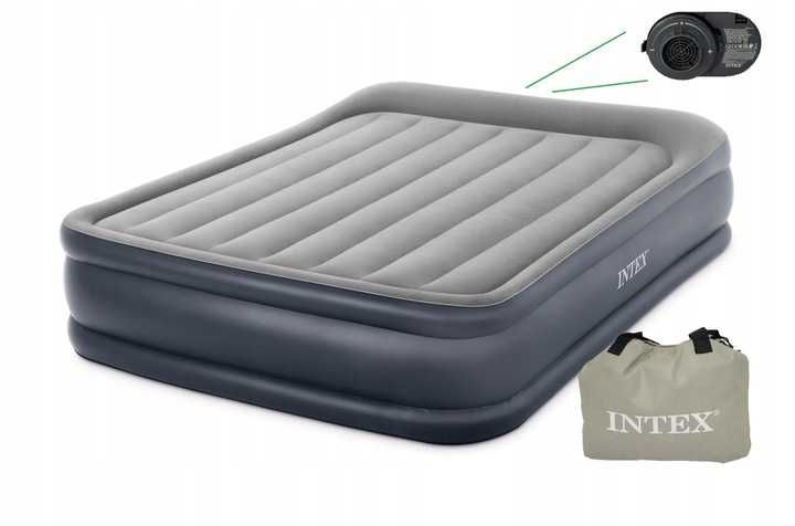 Materac Dmuchany Dwuosobowy Łóżko INTEX z POMPKĄ 230V WELUROWY