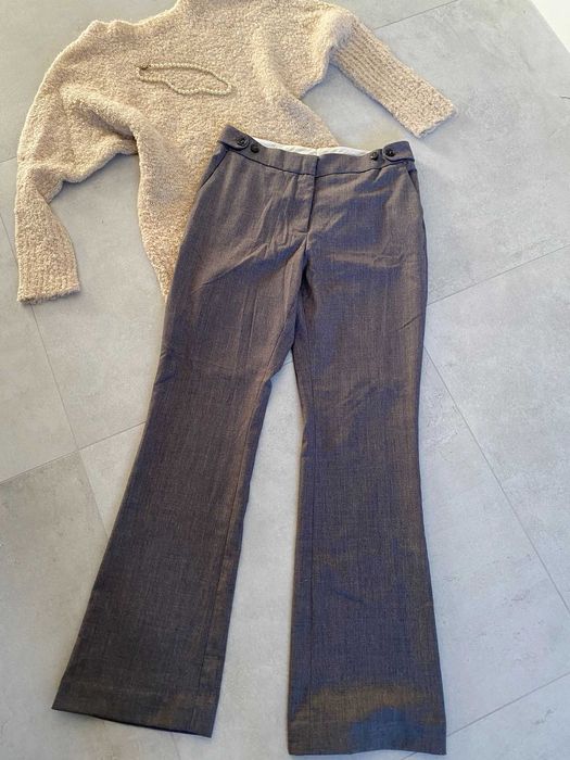 Szare spodnie garniturowe 34% wiskoza szerokie nogawki do swetra