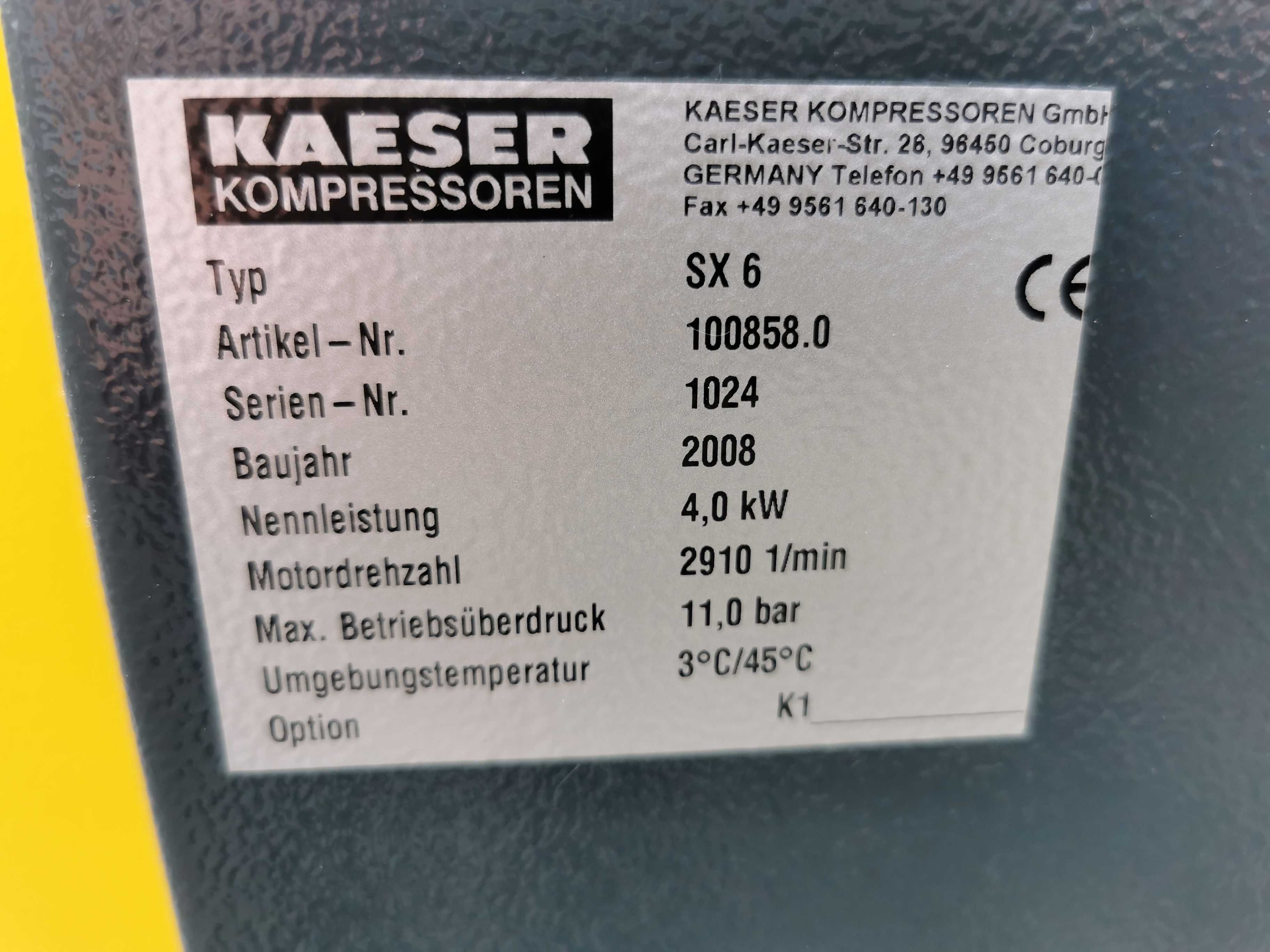 Kompresor śrubowy 4kw KAESER SX6  500l/min  11 BAR Sprężarka śrubowa