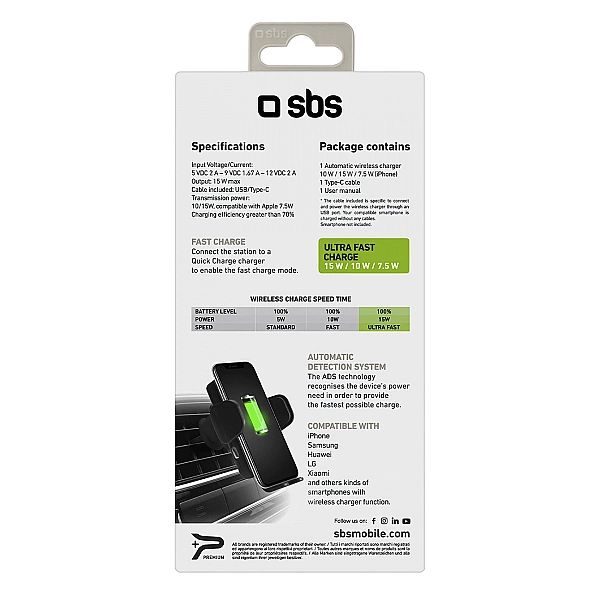 Uchwyt na smartfona z ładowarką bezprzewodową SBS TESUPWIR15WAUT na kr