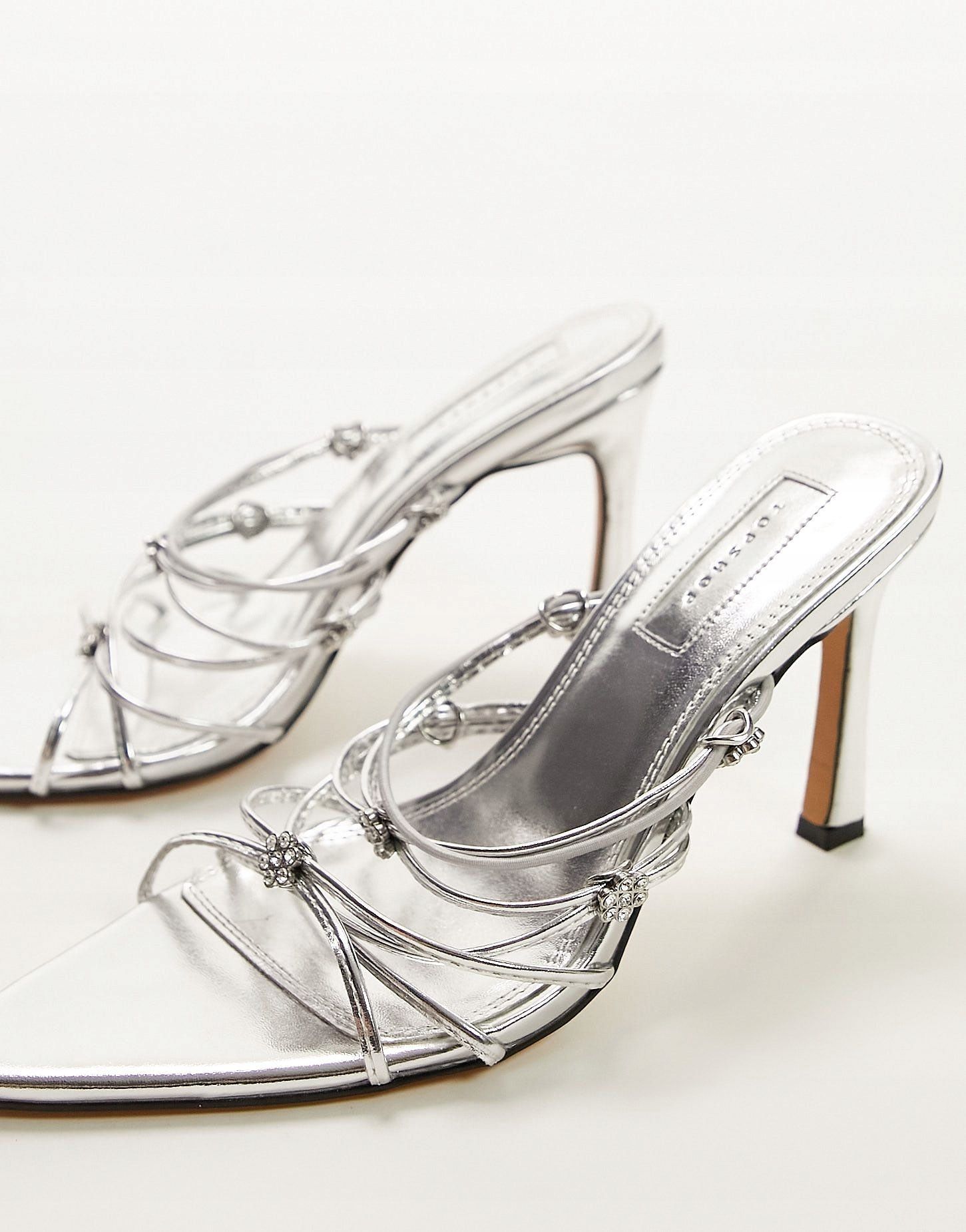 Topshop 39 Cleo Srebrne Sandały Na Obcasie H12895