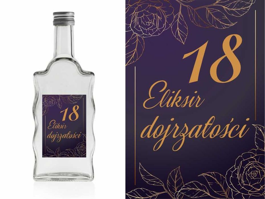 Etykiety Naklejki na butelki 18 urodziny z imieniem 10 szt różne wzory