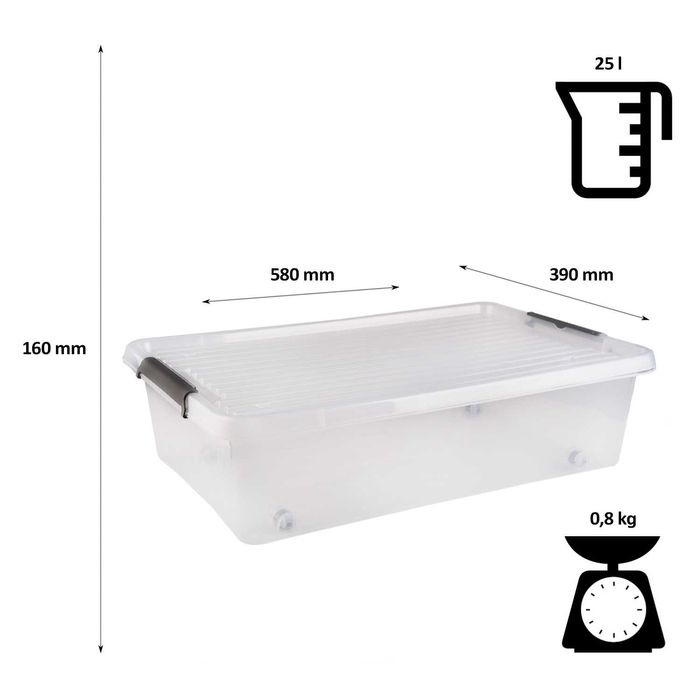 Pojemnik plastikowy 25L organizer z pokrywką na kółkach do organizacji