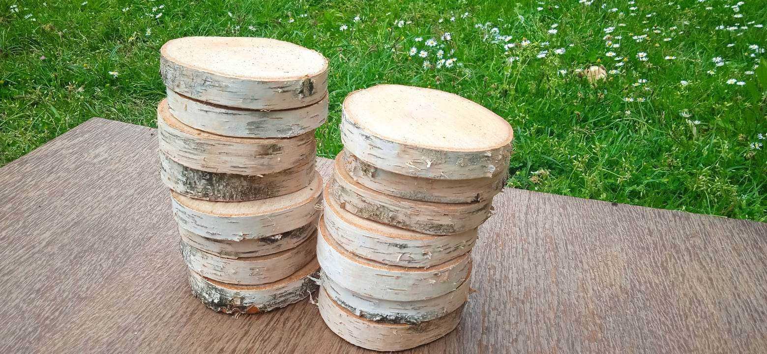 Krążki drewniane, 30 sztuk, 8-15 cm, Plastry drewna, Talarki