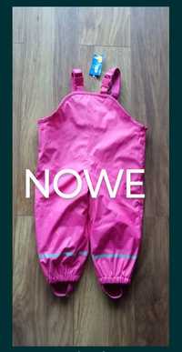 Wiosenne ocieplane spodnie na szelkach 92 86 różowe wodoodporne gumowe