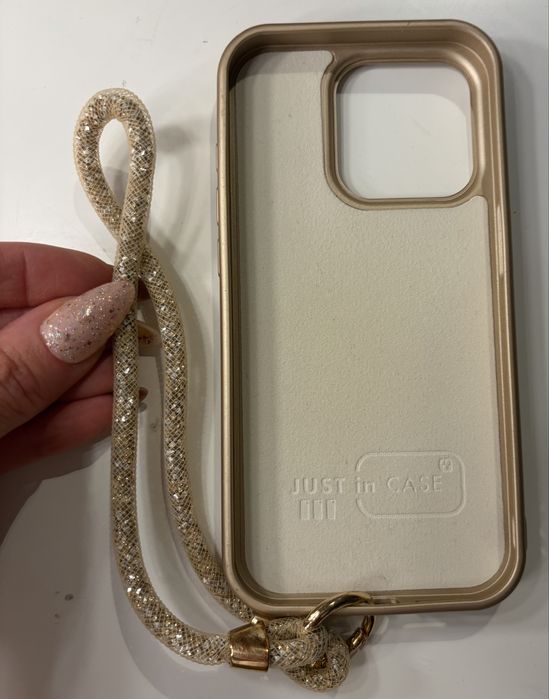 Nowa, złota obudowa Just In Case iphone 15 pro ze smyczką okazja