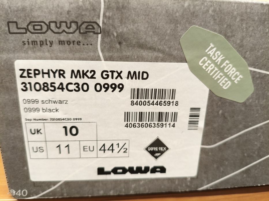 Buty Lowa zephyr MK2 GTX MID czarne rozmiar 44,5