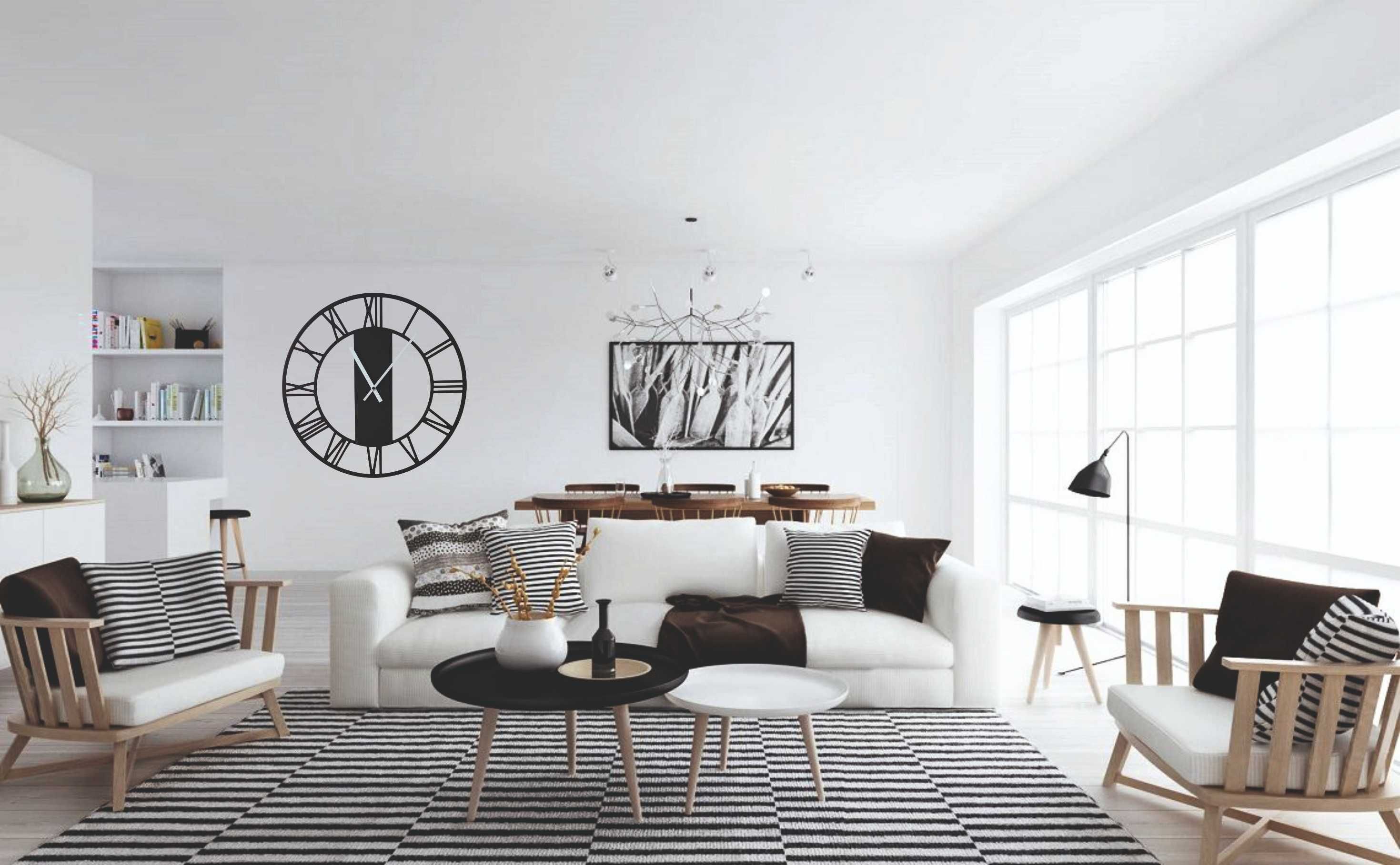 Duży nowy zegar ścienny czarny Rzymski 50 Rome Loft cichy HIT