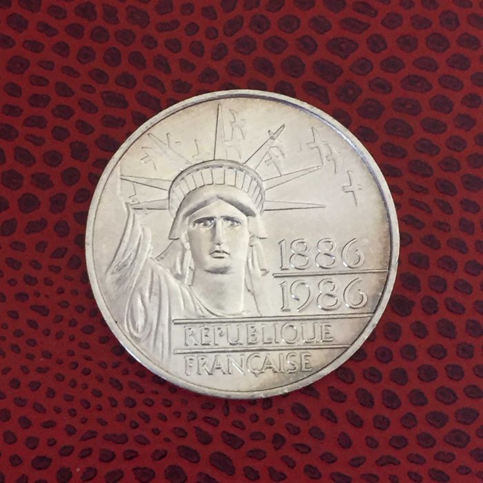 França 100 Francos 1986 - ESTÁTUA DA LIBERDADE - prata