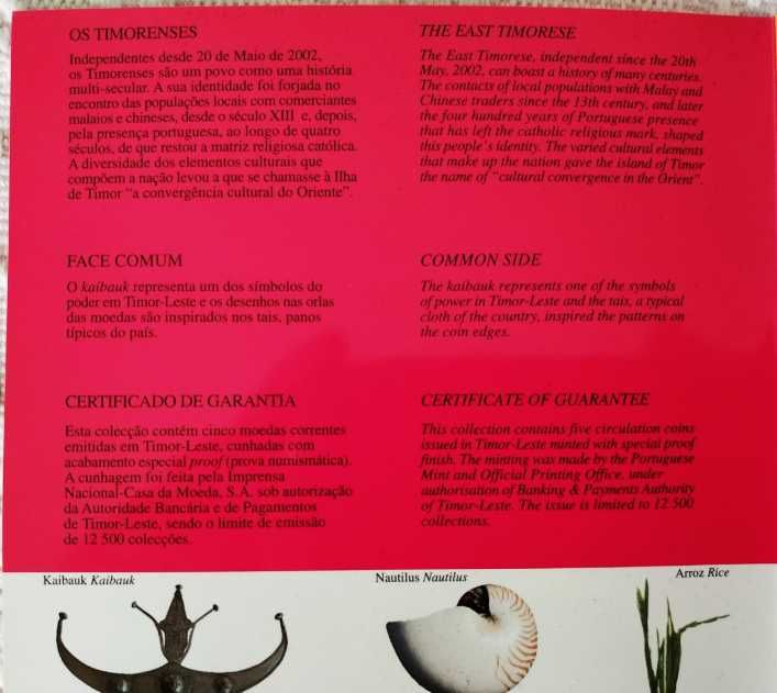 Conjunto de moedas Proof de 2005 de Timor Leste 01306 de 12500
