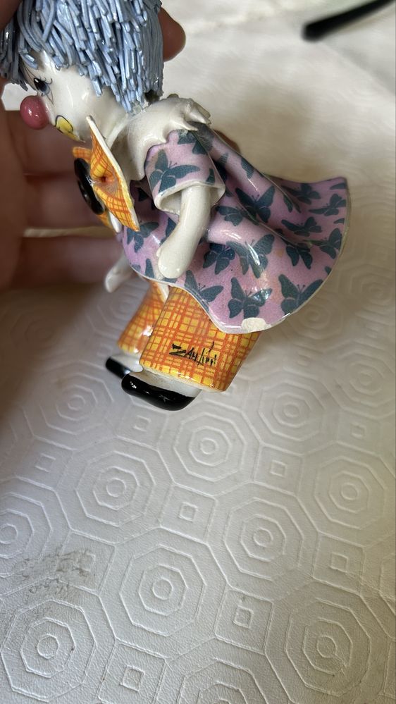 Palhaçk Porcelana italiana “Cabelo Esparguete Azul” assinado