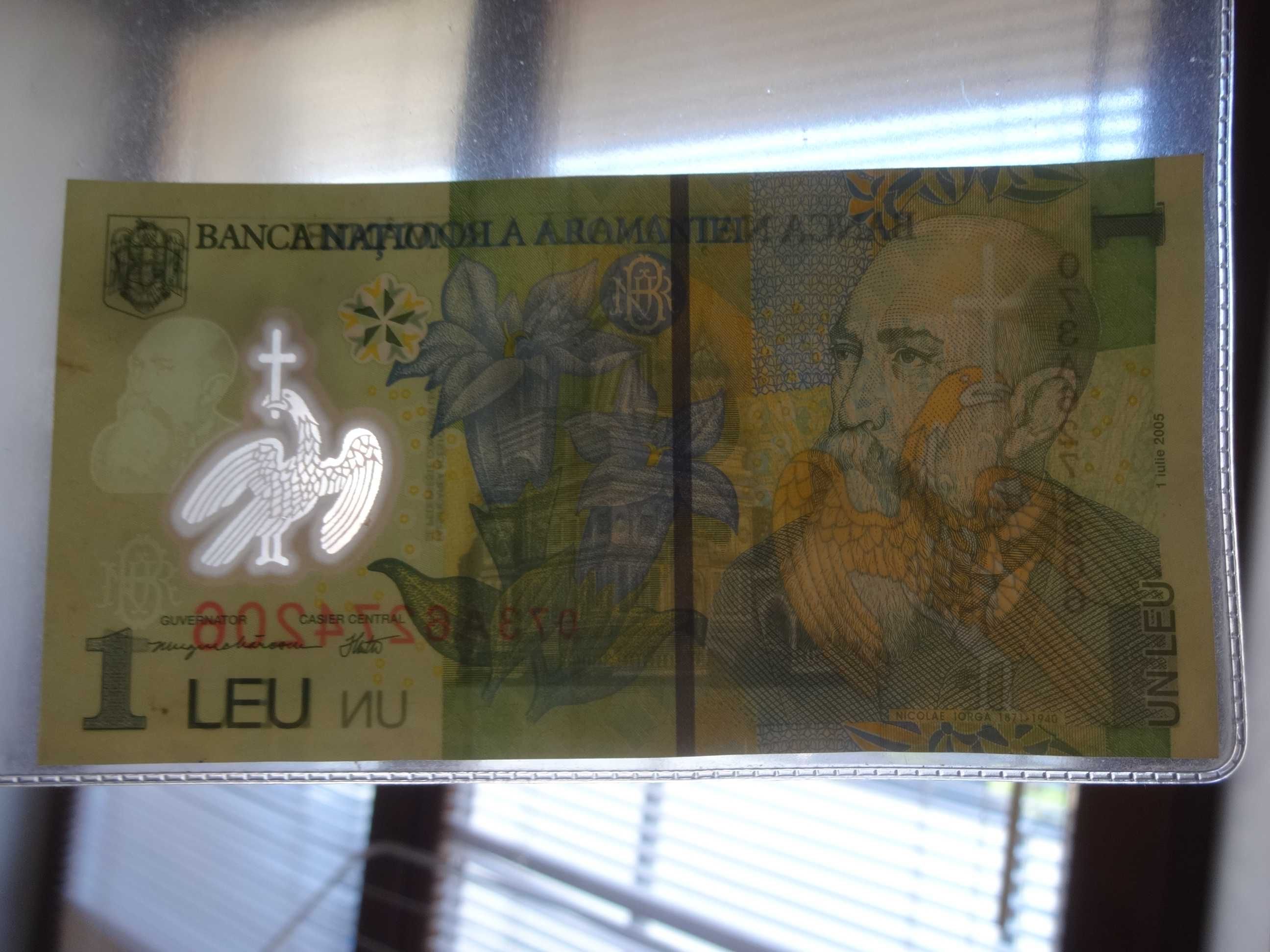 Banknot Rumunia 1 LEI 2005 seria 073 A stan bardzo piekny