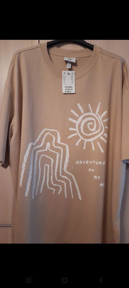 T-shirt beżowy z nadrukiem xl/xxl H&M