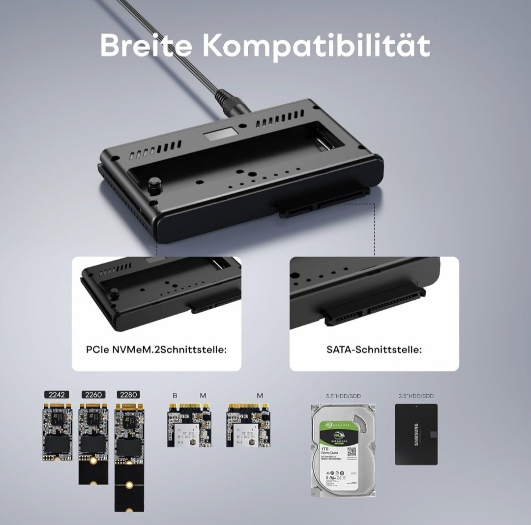 Obudowa Alxum M.2 NVME i adapter SATA USB z klonowaniem offline