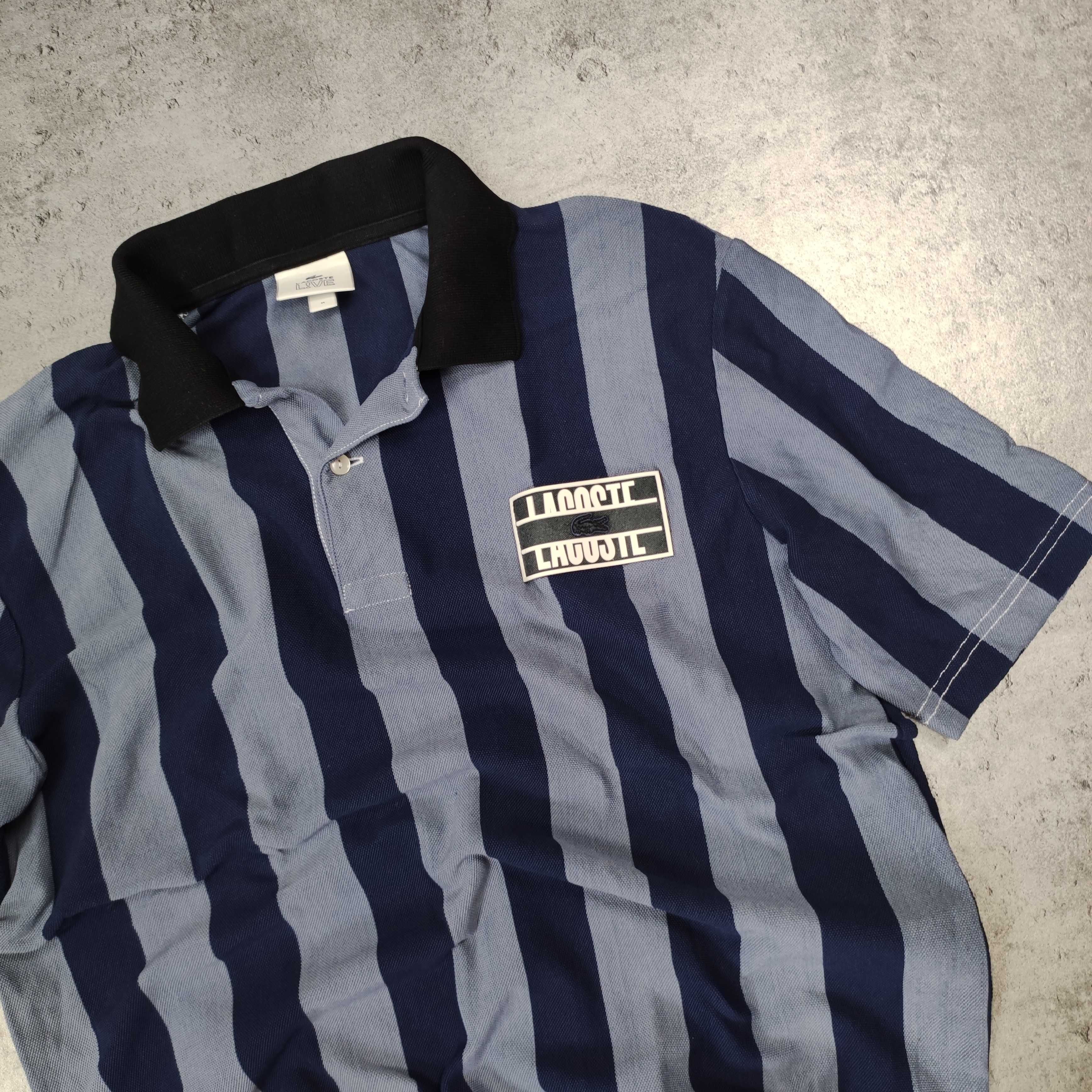 MĘSKA Koszulka Polo Elegancka Paski Kołnierzyk Lacoste Paris Duże Logo