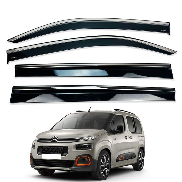Citroen Berlingo / Rifter 2018+ ВІТРОВИКИ з хромом на скотчі