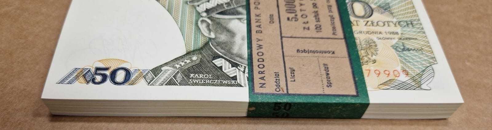 Paczka bankowa 100 x 50 zł Karol Świerczewski 1988r GG.