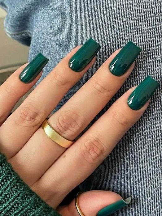 press on nails sztuczne paznokcie tipsy kwadrat jesien zielone r. S