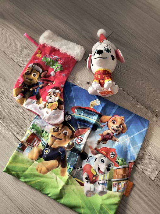 Psi patrol maskotka, skarpeta na prezenty oraz poszewka
