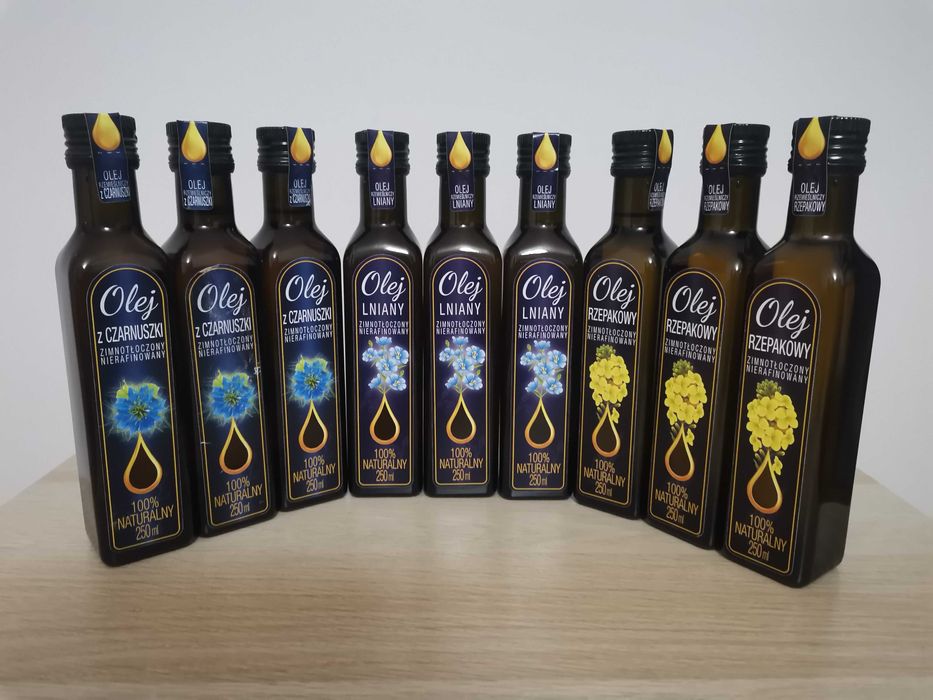 Olej tłoczony na zimno len, rzepak lub czarnuszka.Tylko 11,50 PLN.