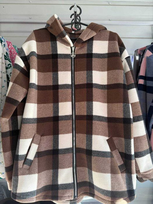 Жіноча довга флісова сорочка в клітинку з капюшоном рубашка від 42до52