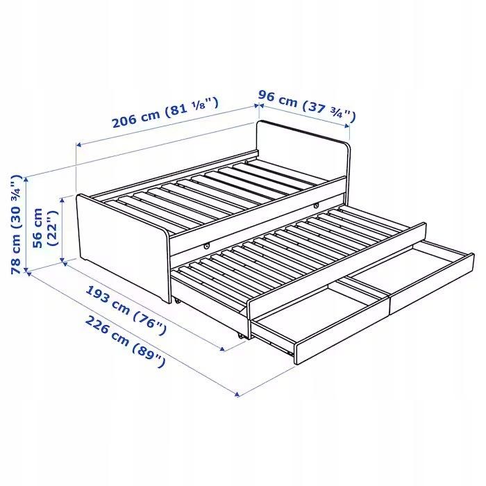 IKEA SLAKT Rama łóżka z łóżkiem dolnym/pojem, biały, 90x200 cm