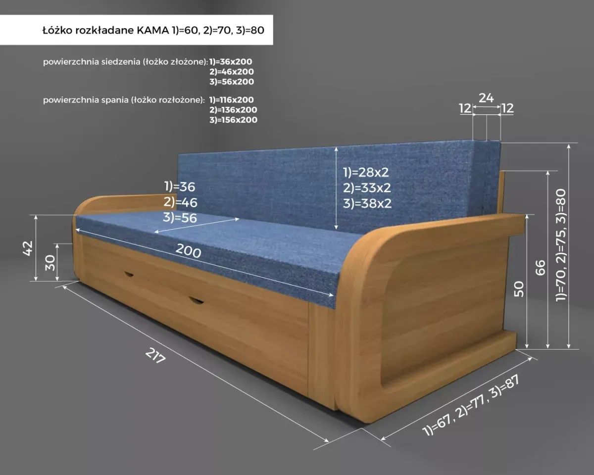 Łóżko rozkładane KAMA z materacem premium