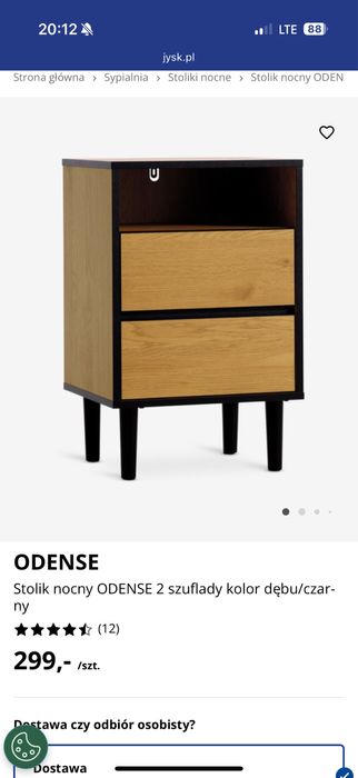 NOWY Stolik nocny ODENSE 2 szuflady kolor dębu/czarny