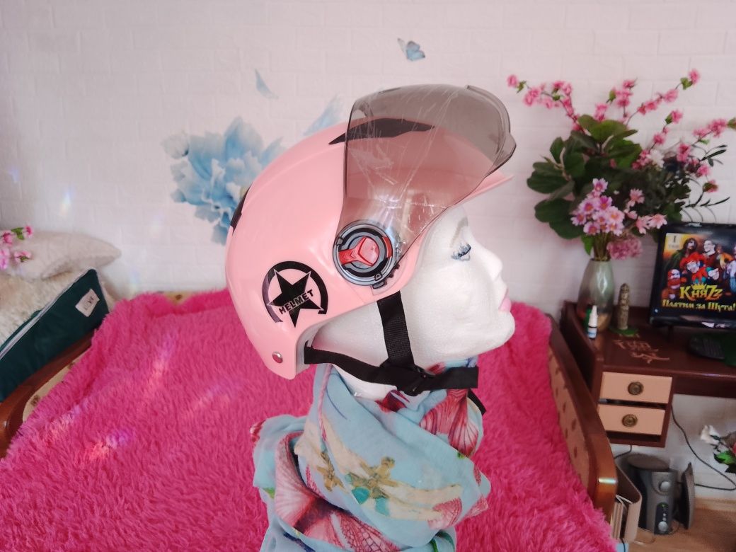 Шлем для скутера мопеда электро велосипеда женский мотошлем розовый