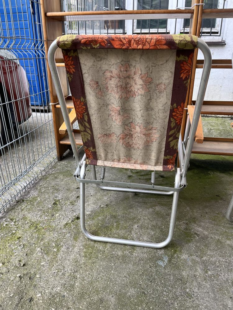 Leżak fotel plażowy aluminiowy PRL składany