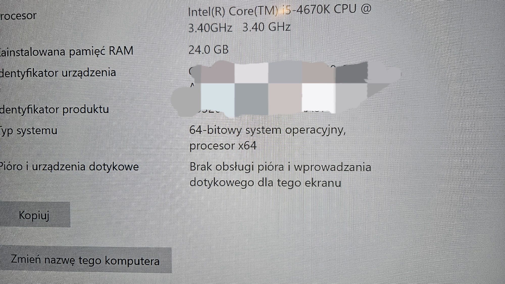 Stacjonarny PC. Win 10 I5 4670K GTX770 24GB RAM 128 ssd 1t hdd