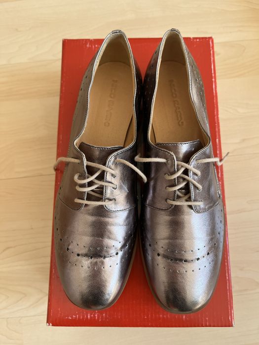 Nowe Metaliczne oxfordki włoskie r.38 skóra