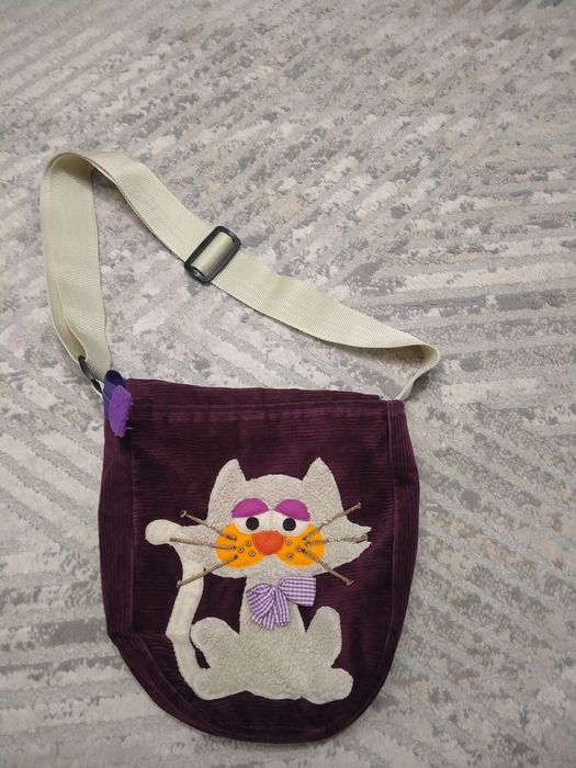 Torba sztruksowa  dziewczęca z kotem
