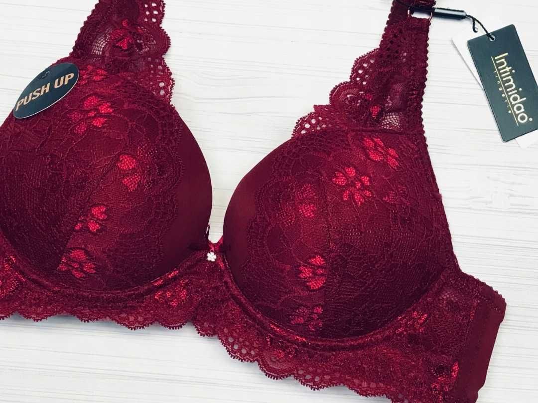 Intimidao 80B Biustonosz duży push-up powiększa biust bordowy