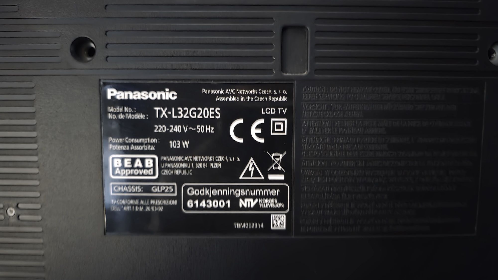 Telewizor Panasonic TX‑L32G20ES – 32″ Full HD, Smart, DVB‑T/C