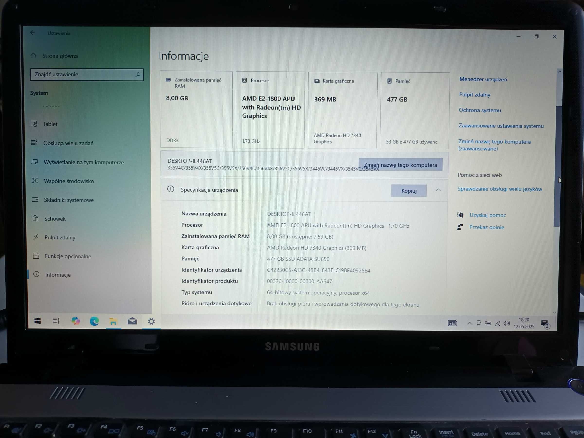 Laptop Samsung z procesorem AMD