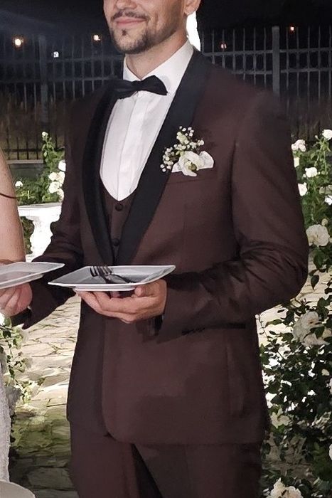 Brązowy Smoking Ślubny giacomo conti wełna Zignone