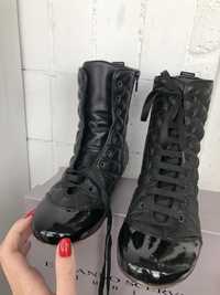 Кожаные ботинки Ermanno Scervino 34 размер/ Стеганные черные ботинки