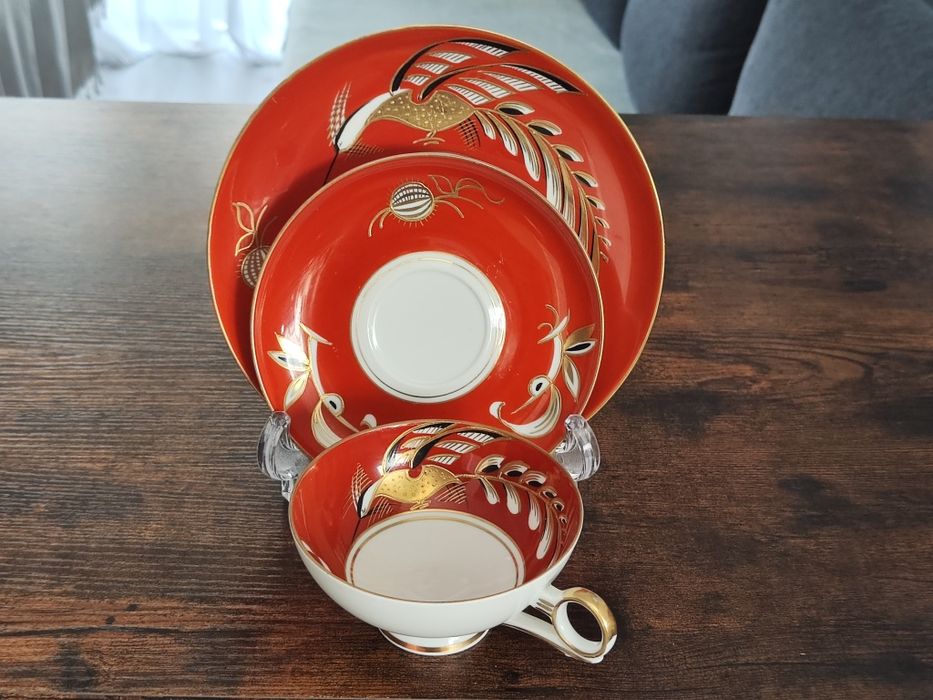 Wallendorf, zestaw śniadaniowy / Trio Rajski ptak, malowanie ręczne