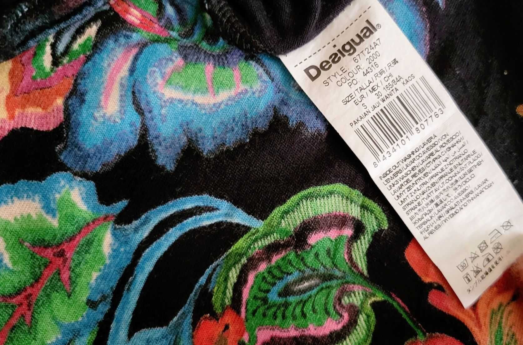 DESIGUAL piękna czarna bluzka tunika w kolorowe kwiaty rozmiar 36
