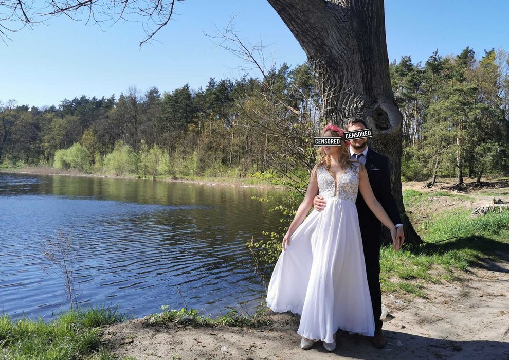 Zwiewna suknia ślubna, rozmiar 38 (M), śmietankowa